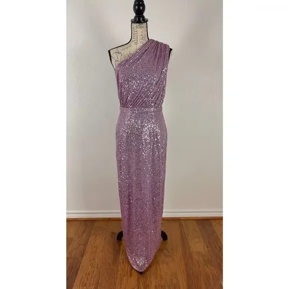 B47 Mac Duggal Sequined Ruched One Shoulder Gown Dress 6 Sparkly Y2K Glam